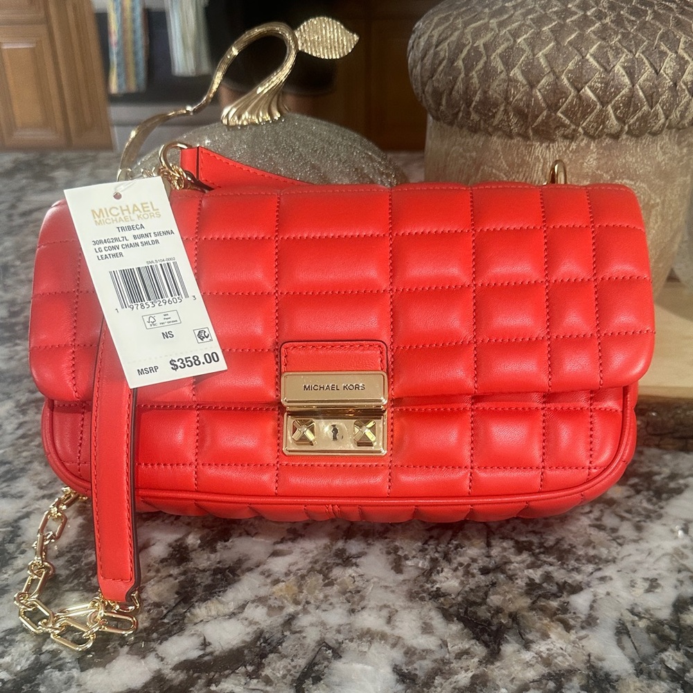 Michael Kors Vibrant Red Quilted Shoulder Bag - Picture 3 of 7
